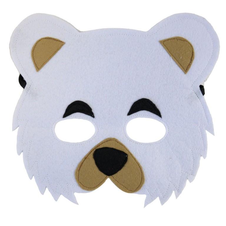 White bear mask with brown accents on a white background