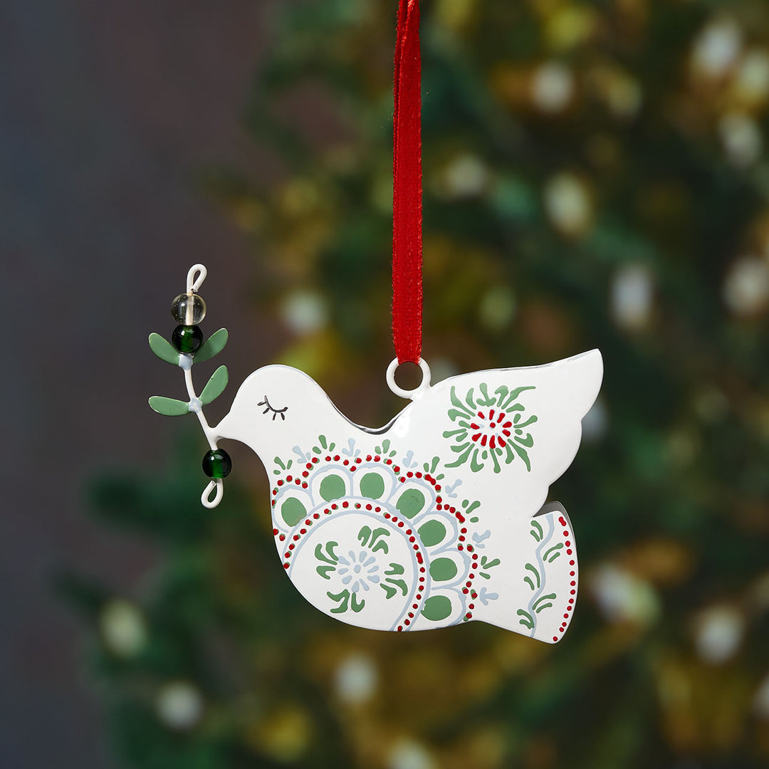 a hand-painted peace dove ornament 