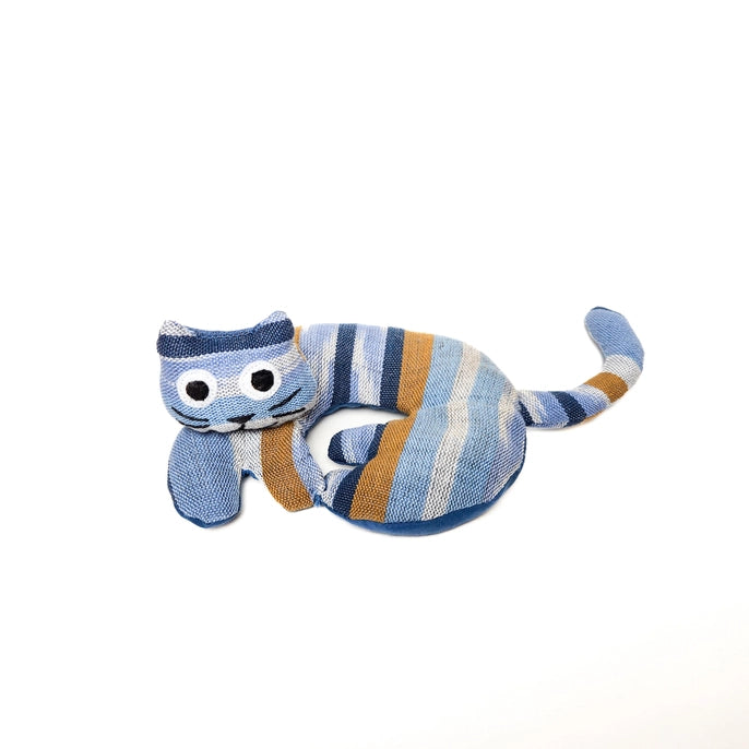 Striped cat trivet on a white background