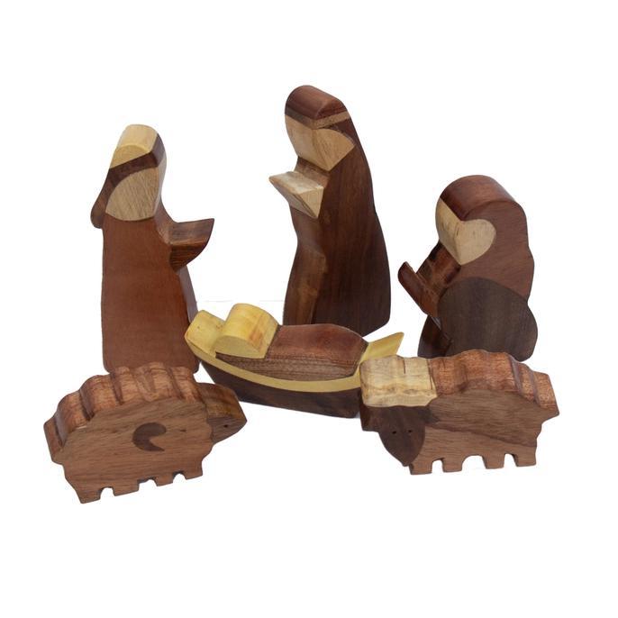 Joint wood nativity on white background