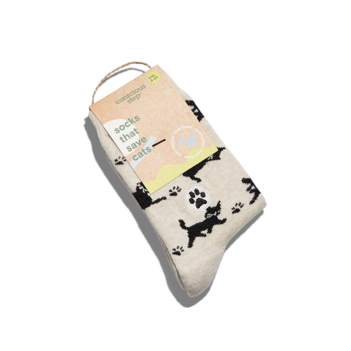 kids Sock with black cat design and packaging on a white background