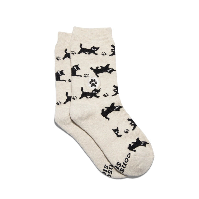 Kids Conscious Step beige crew socks that protect cats