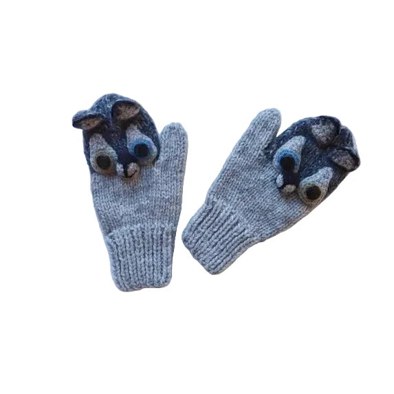 kids wolf animal mittens