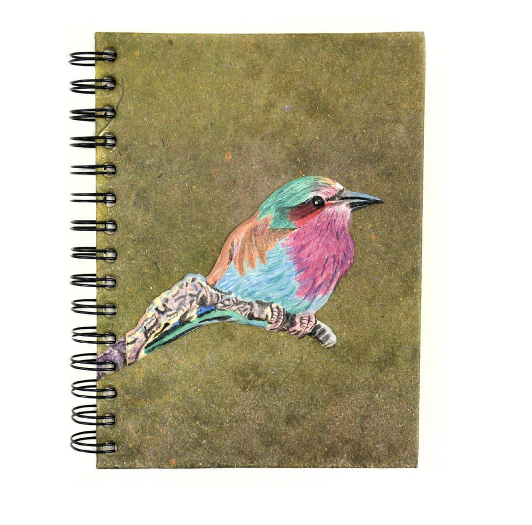 Mr. Ellie Pooh notebook with a lilac breasted bird on a white background