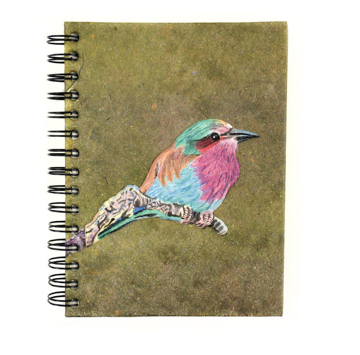 Mr. Ellie Pooh notebook with a lilac breasted bird on a white background