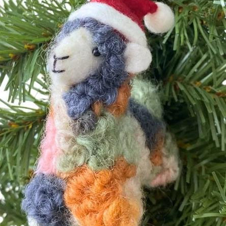 Christmas llama felt ornament on Christmas tree
