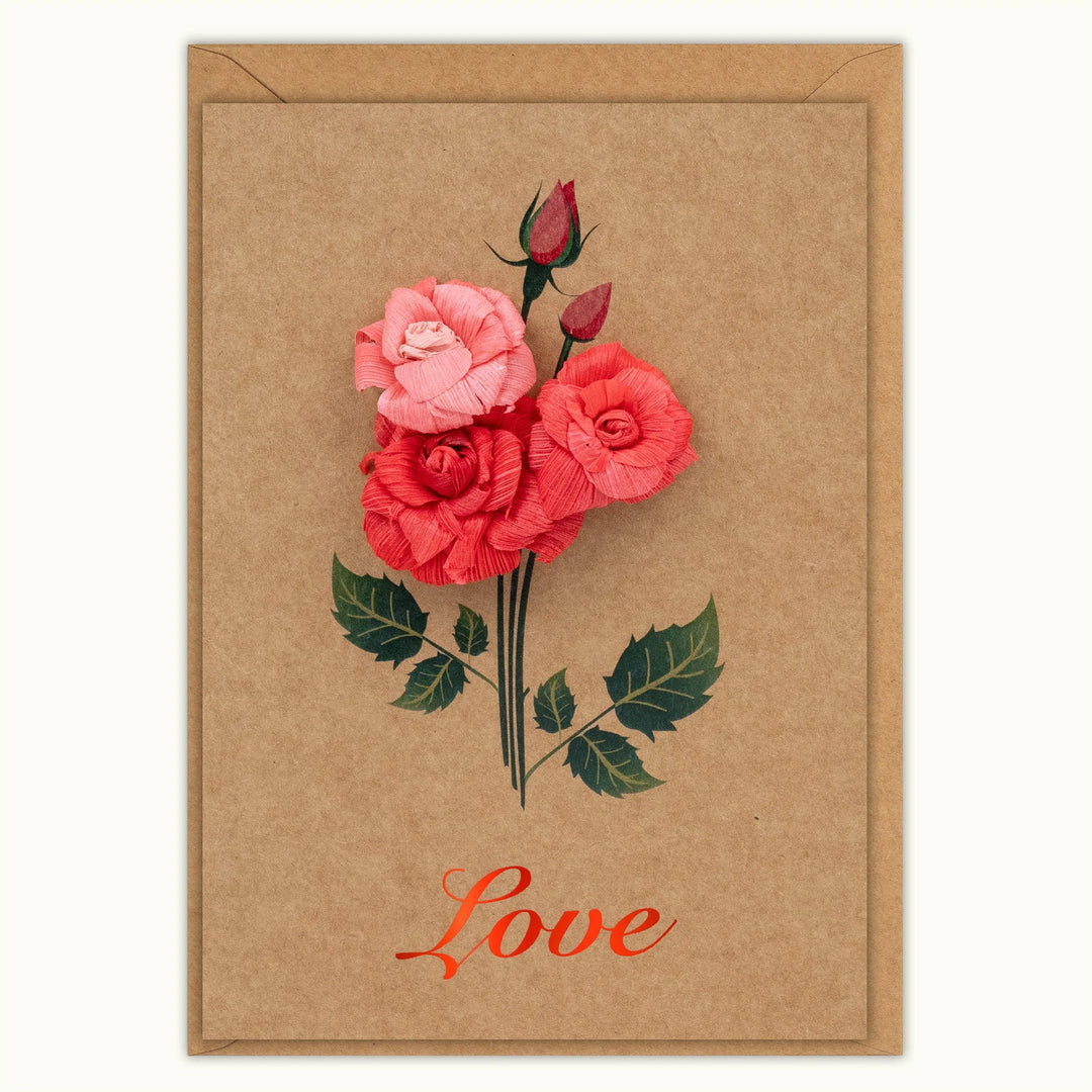 Love Red Roses Cornhusk Card