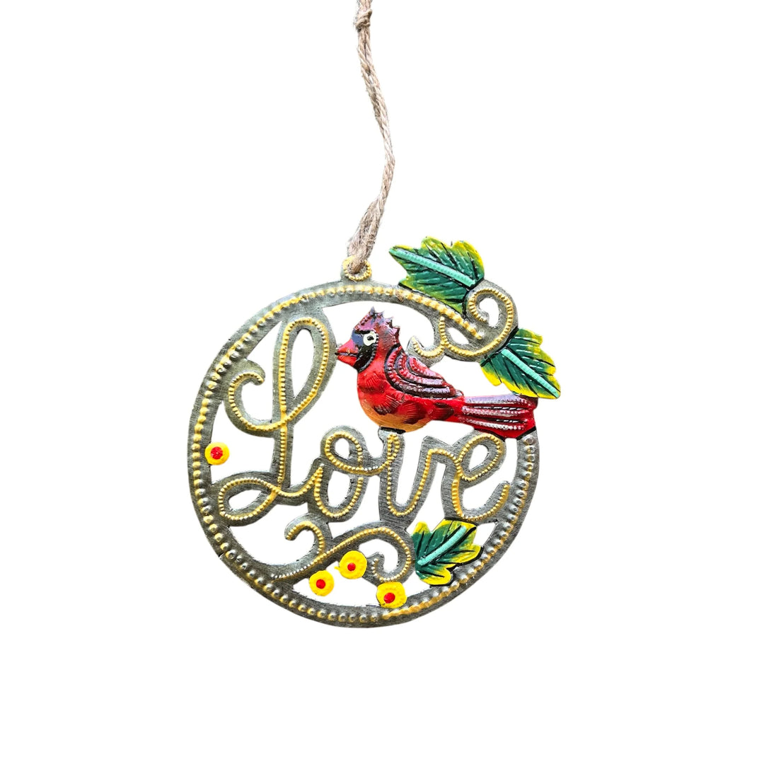 "Love" Cardinal Metal Art Ornament
