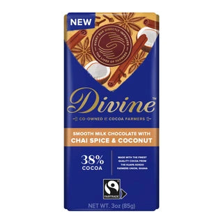 A divine chai spice and coconut bar on a white background