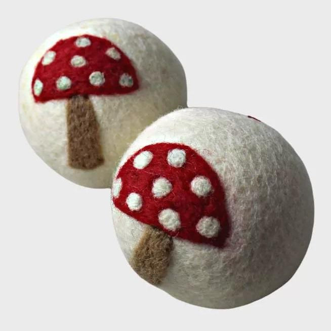 two mushroom dryer balls