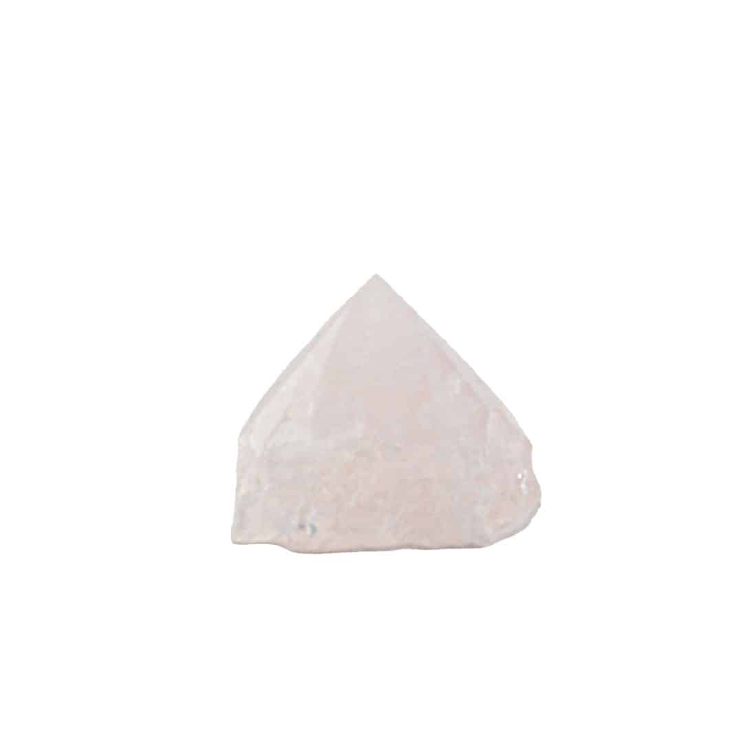 rose quartz triangular stone on a white background