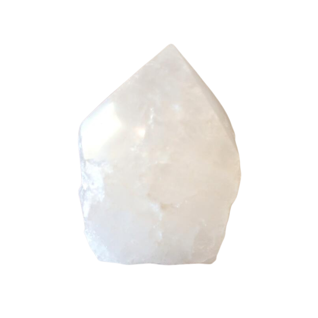 White quartz teardrop-shaped object on a white background