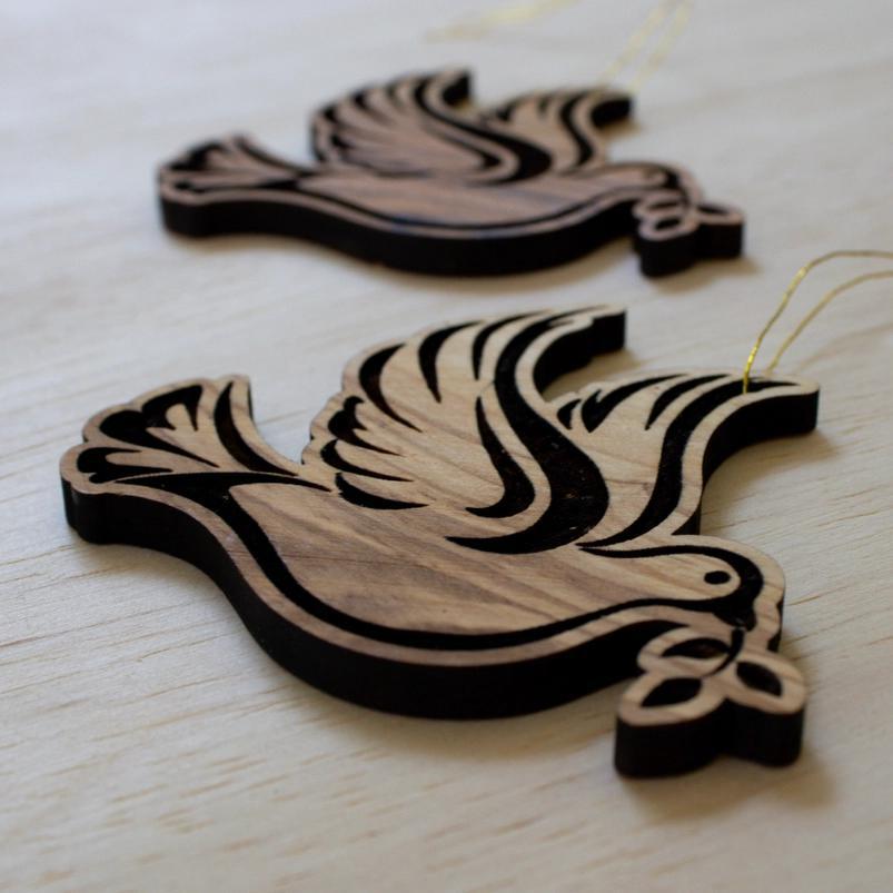 Olive wood dove ornaments side view 