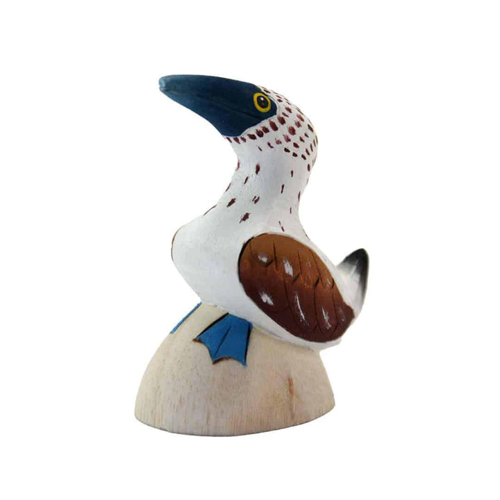 a painted balsa wood blue footed booby