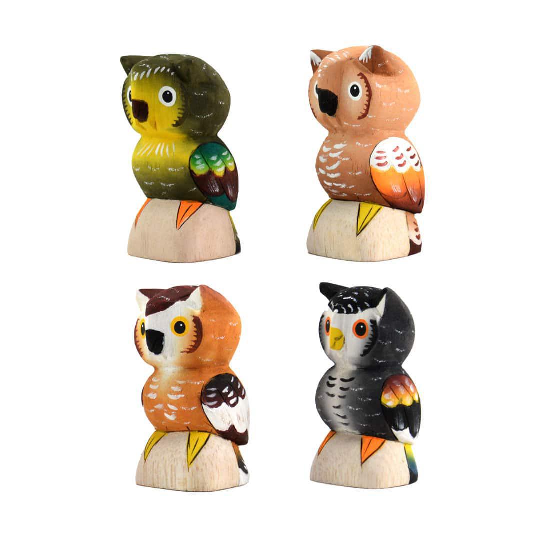 for painted balsa wood owls on a white background
