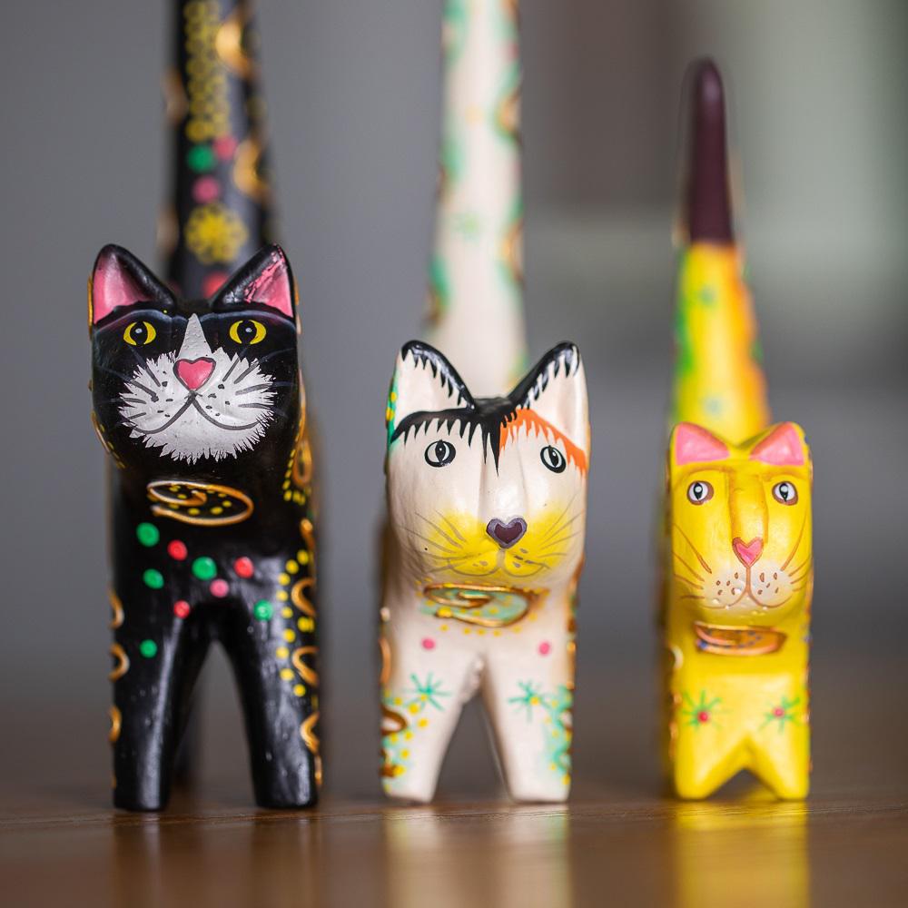Set of 3 painted party cats on a grey background