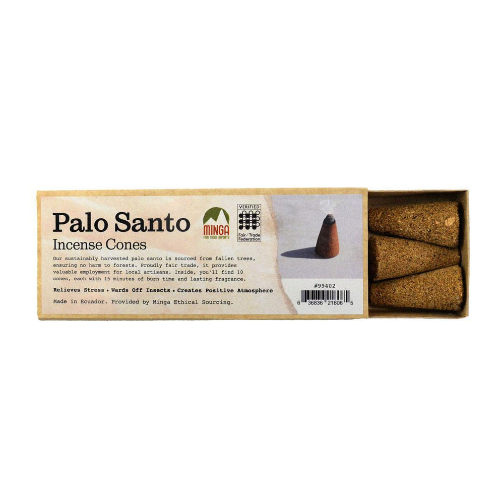 Box of Palo Santo incense cones with visible branding on a white background