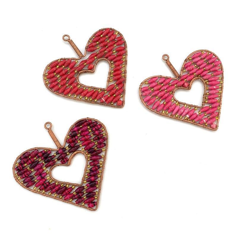 Red and pink paper heart ornaments