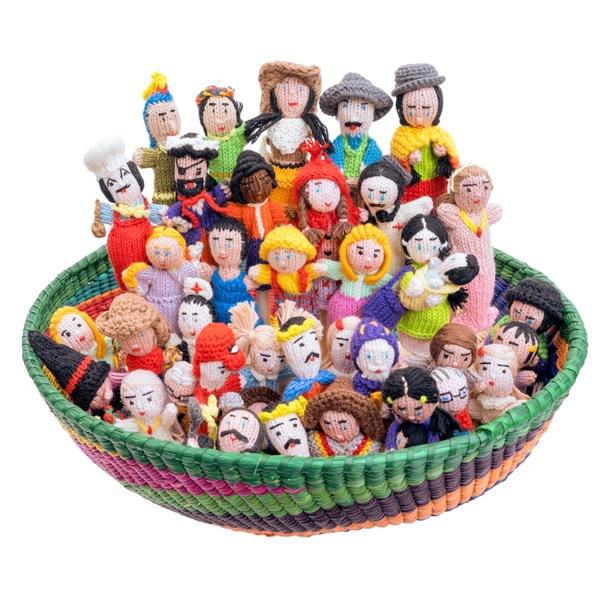 basket of various people finger puppets
