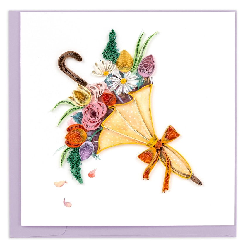 Decorative quilling  card with a floral umbrella design on a white background