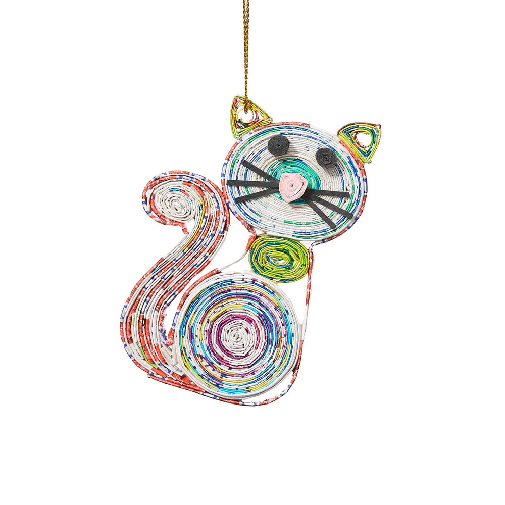 quilled cat ornament on a white background