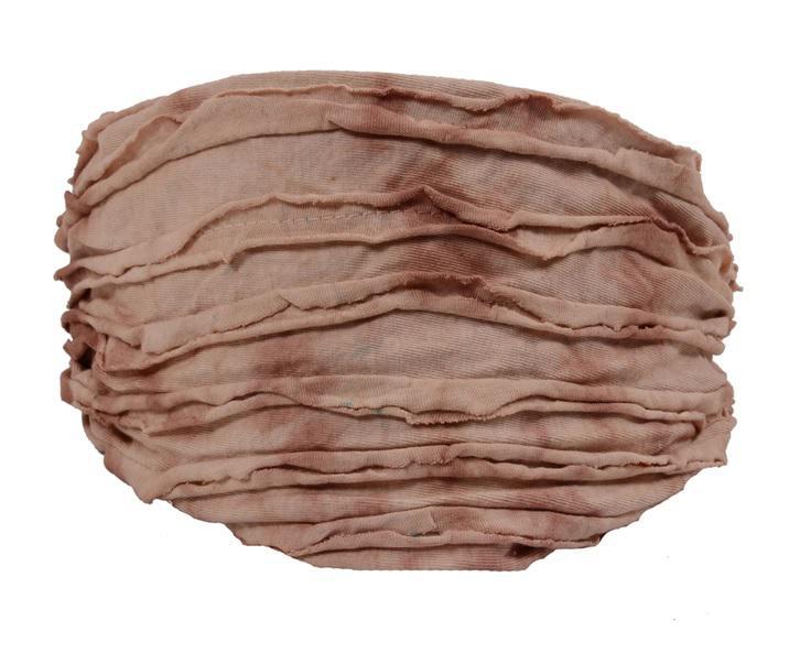 A tan razor cut headband on a white background.