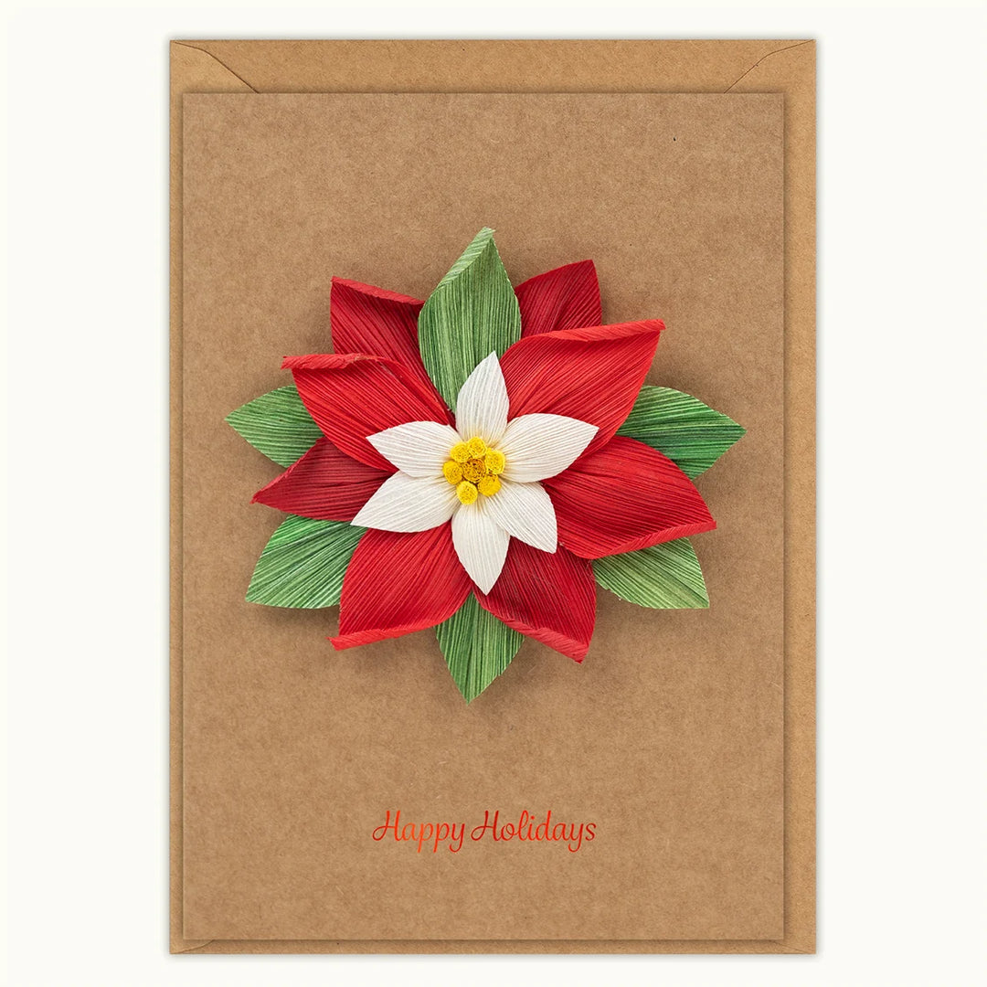 Red Poinsettia Cornhusk Card