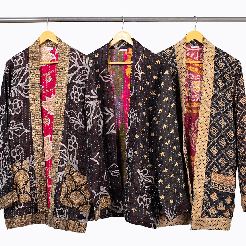 Reversible Black Kantha Quilted Sari Jacket