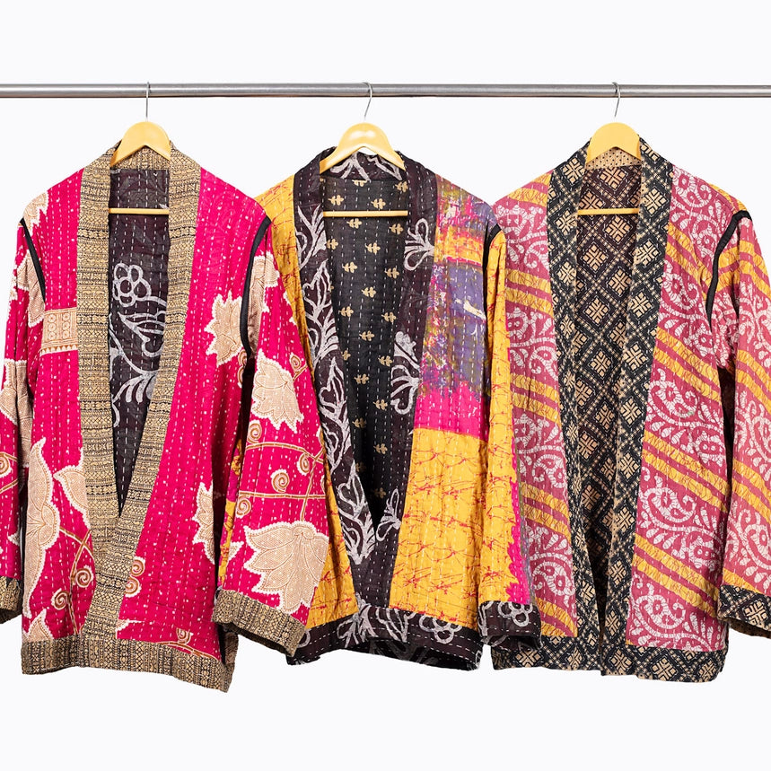 Reversible Black Kantha Quilted Sari Jacket