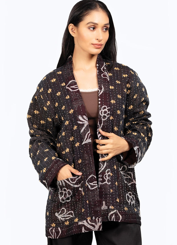 Reversible Black Kantha Quilted Sari Jacket