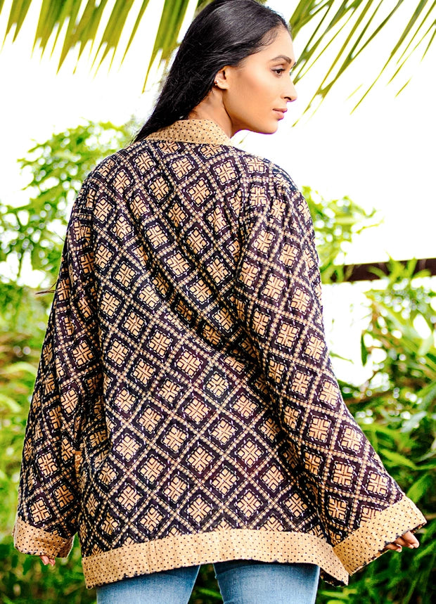 Reversible Black Kantha Quilted Sari Jacket