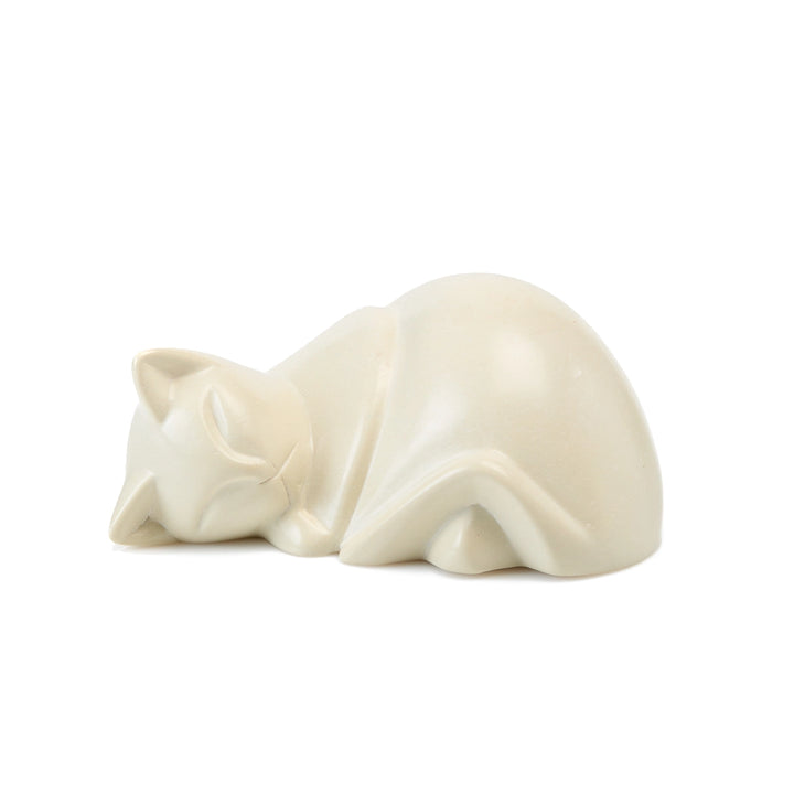 White soapstone cat figurine on a white background
