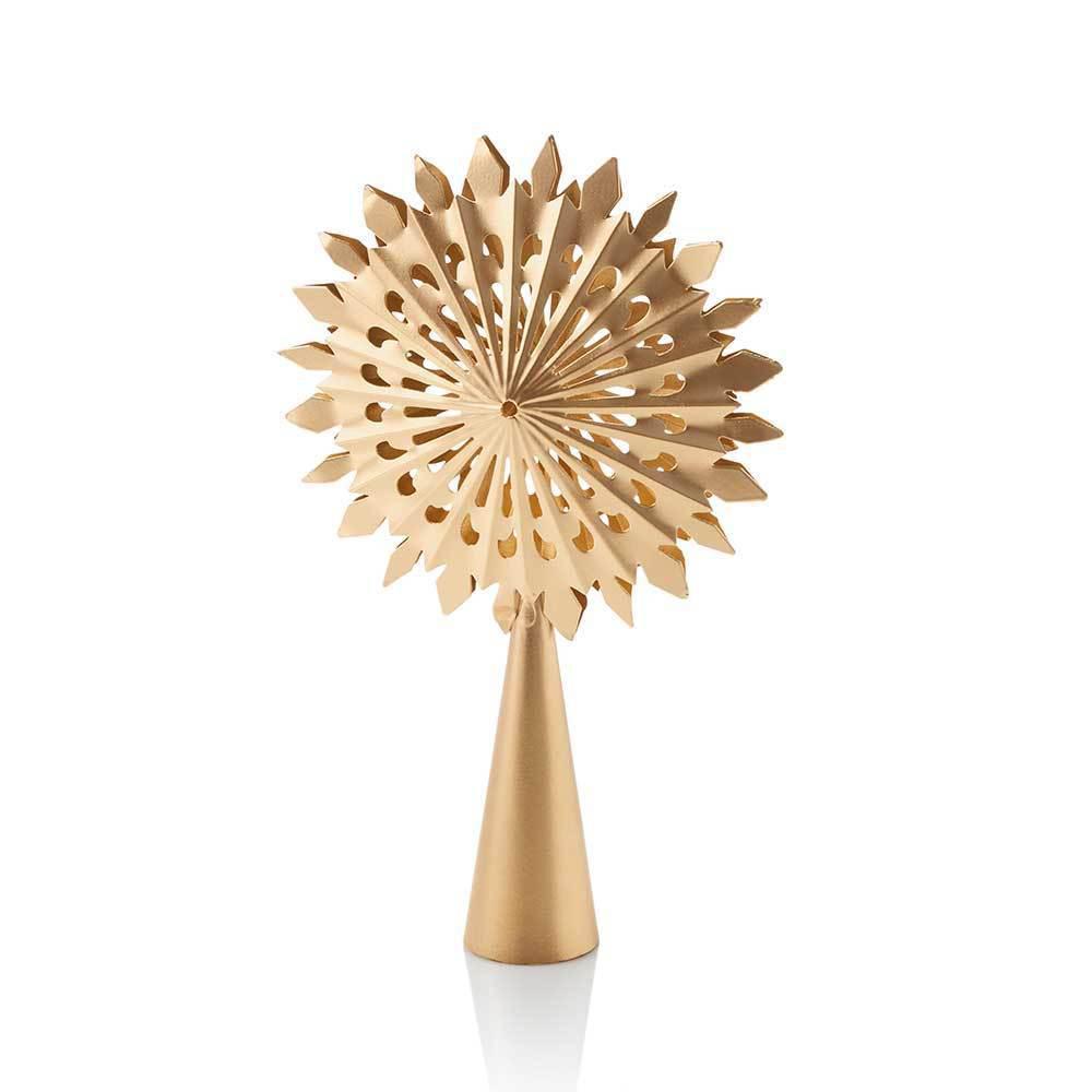 Brass snowstar tree topper on white background