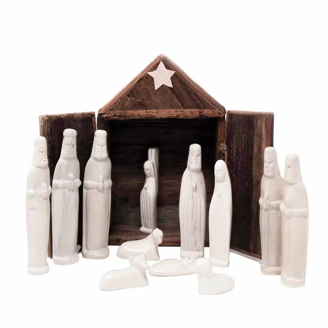 Soapstone Nativity Set and Banana Fiber Barn