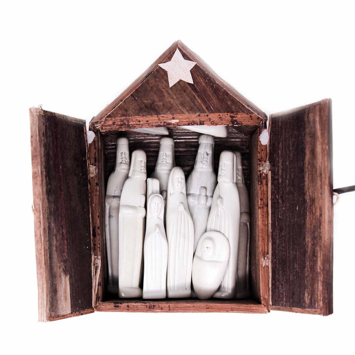 Soapstone Nativity Set and Banana Fiber Barn