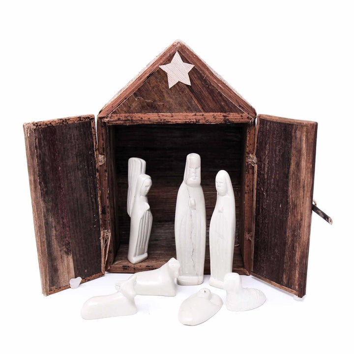 Soapstone Nativity Set and Banana Fiber Barn