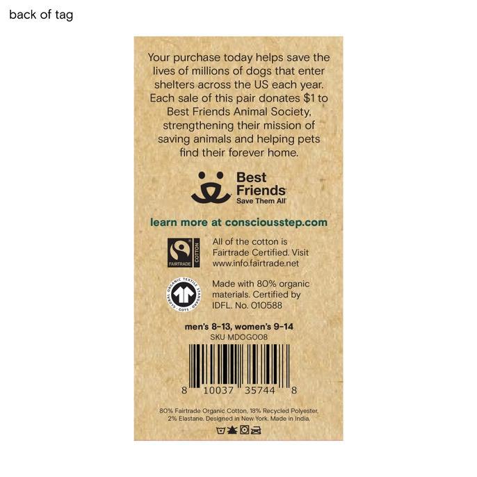 Back of tag explaining each sale donates $1 to Best Friends Animal Society