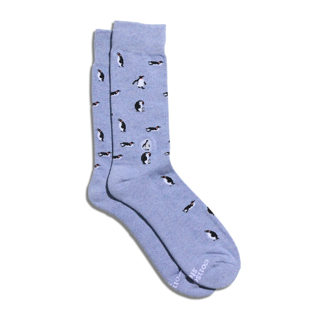 Conscious Step blue crew socks that protect penguins