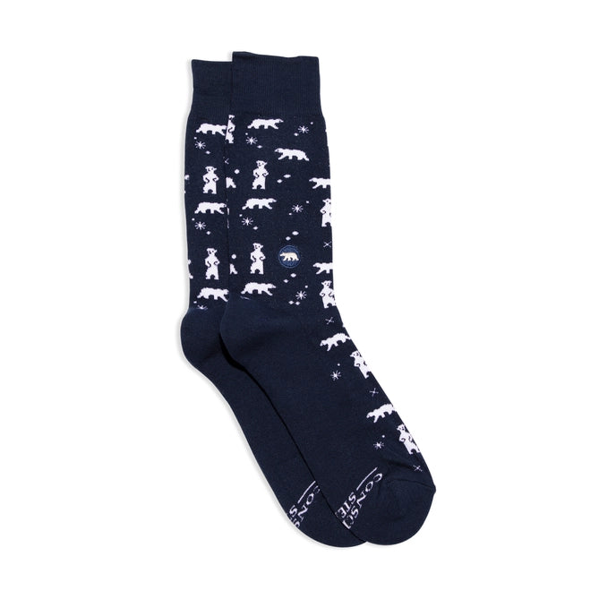 conscious Step navy crew socks with polar bears. 