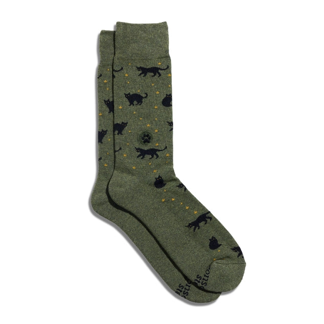 green crew socks with black cats by Conscious step
