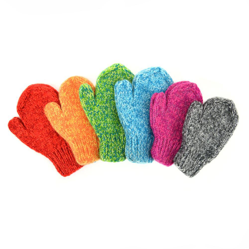 Set of colorful knitted mittens on a white background
