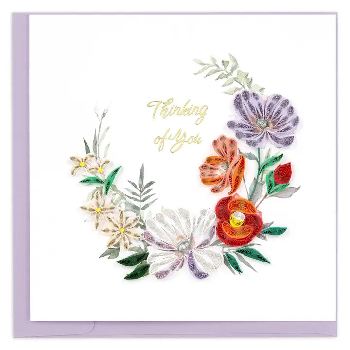Floral quilling card with 'Thinking of You' text on a white background
