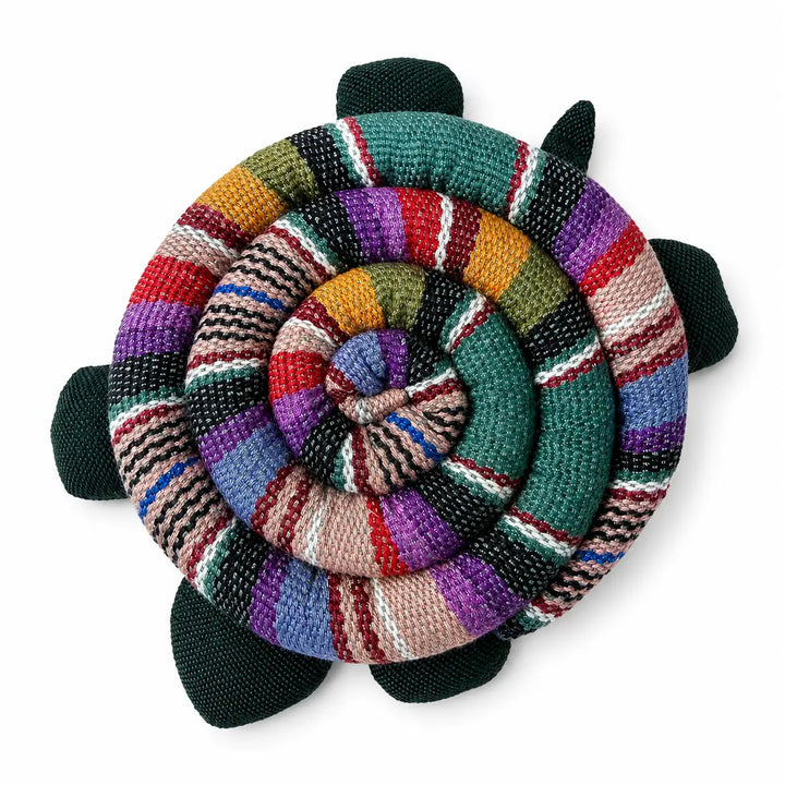 Colorful turtle mug warmer toy on a white background