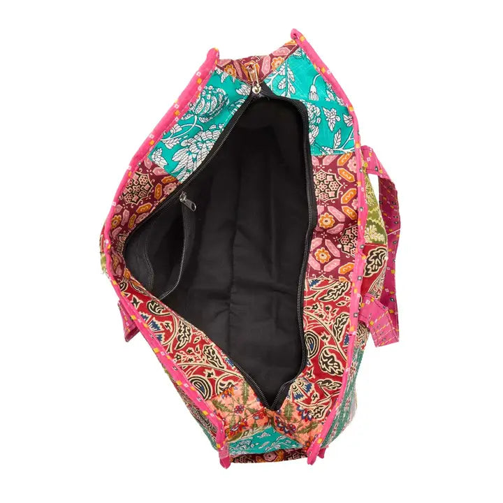 Colorful patterned backpack on a white background