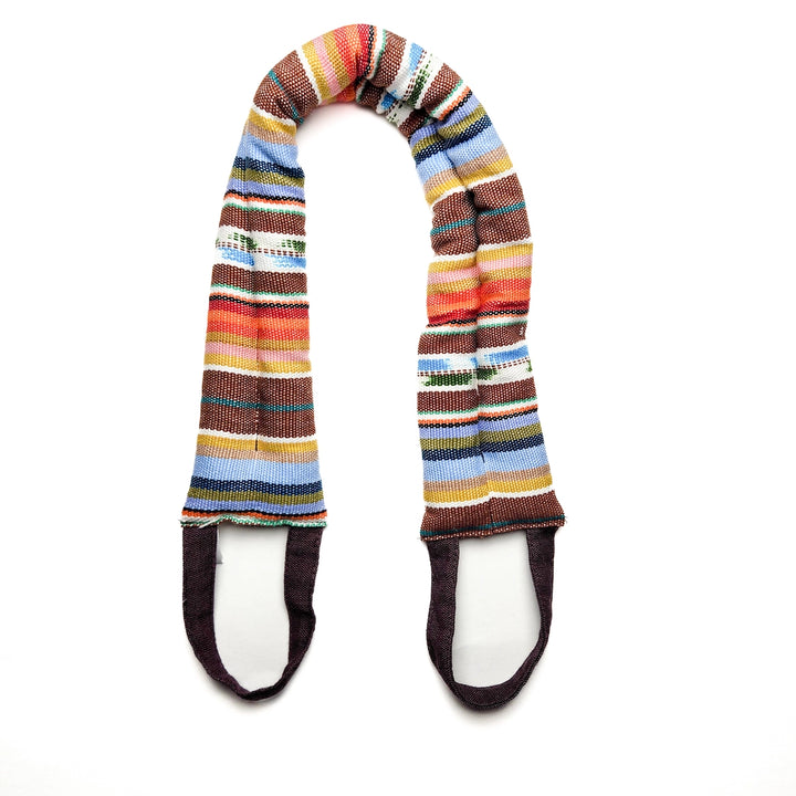 Colorful striped neck wrap on a white background