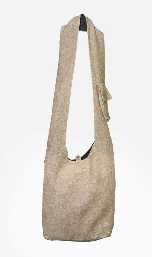 A cotton crossbody shoulder bag with sunflowers.
