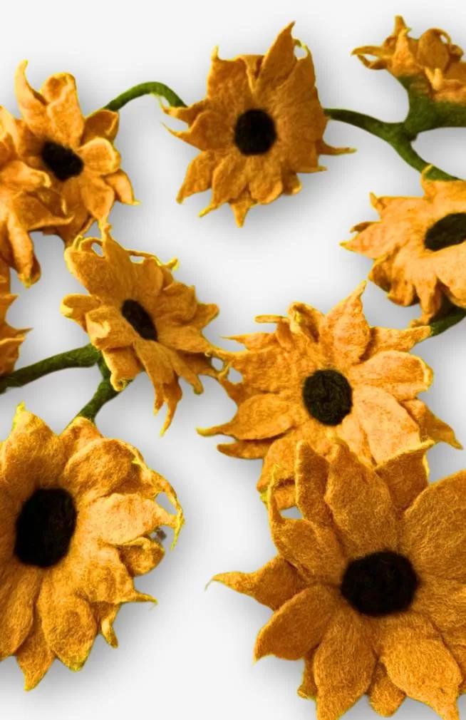 Yellow sunflower garland on a white background