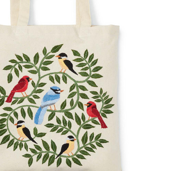 Woodland Birds Embroidered Tote