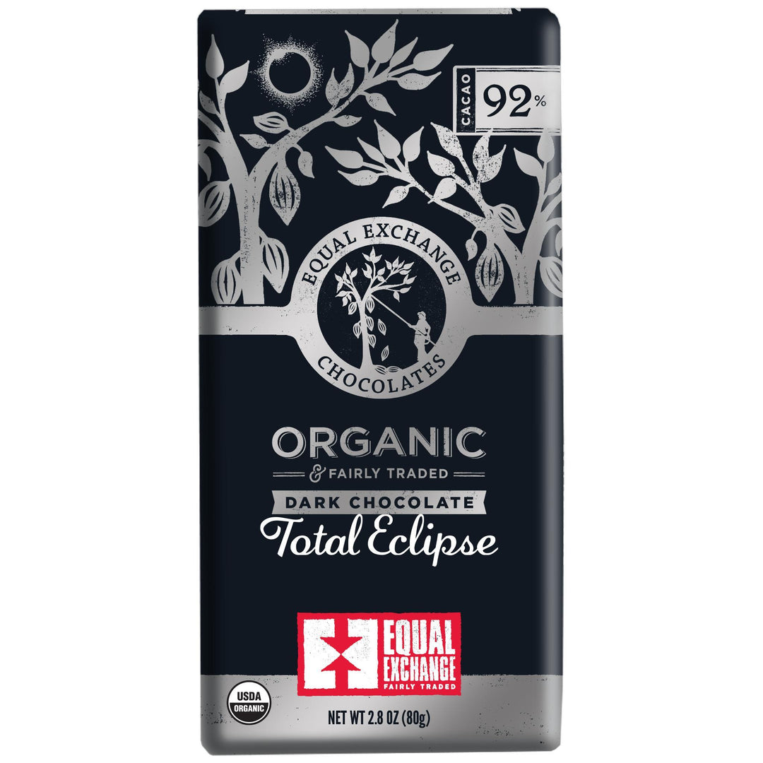 Equal exchange 92% cacao total eclipse bar on a white background. 