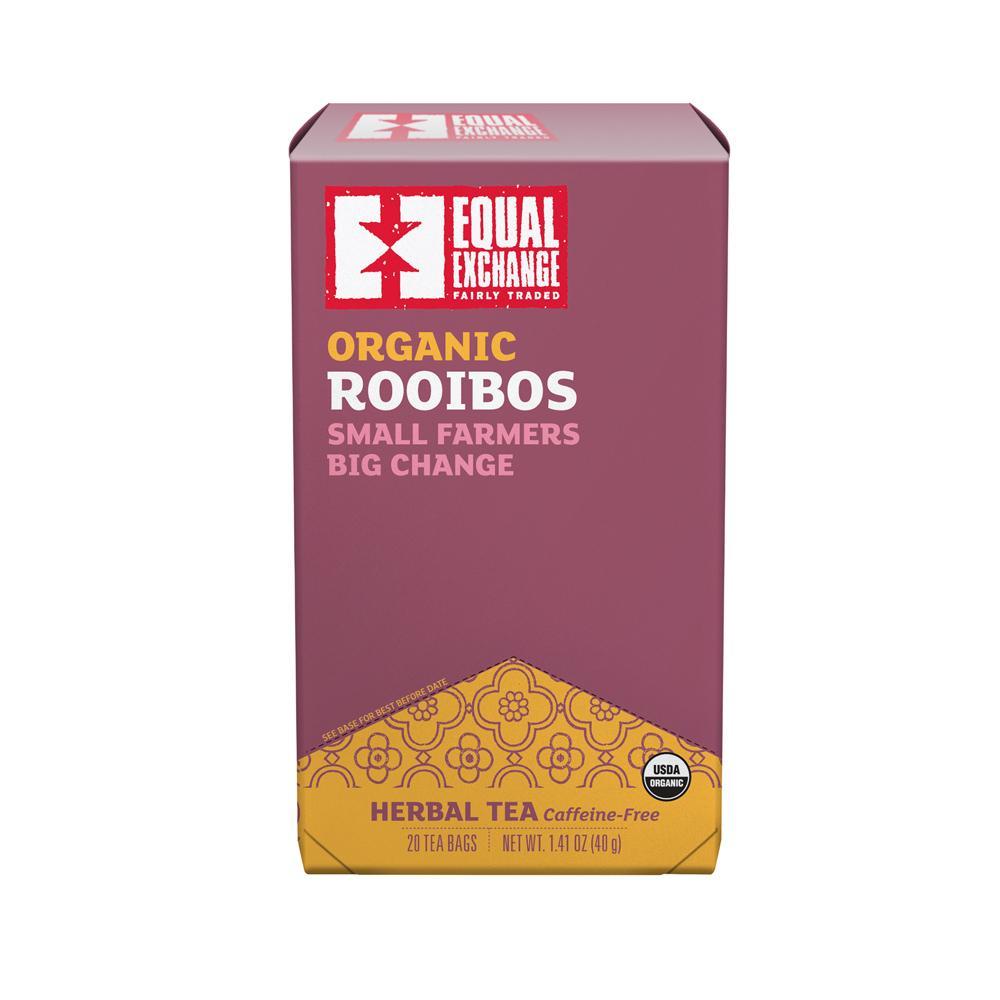 Equal exchange organic rooibos tea on a white background
